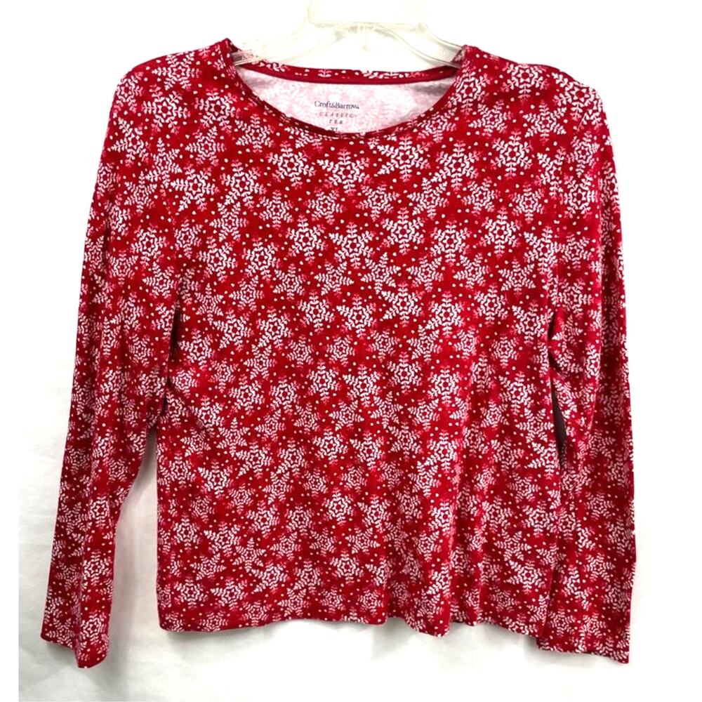 Croft and Barrow women's red snowflake printed top pullover sz  XL L/S crewneck